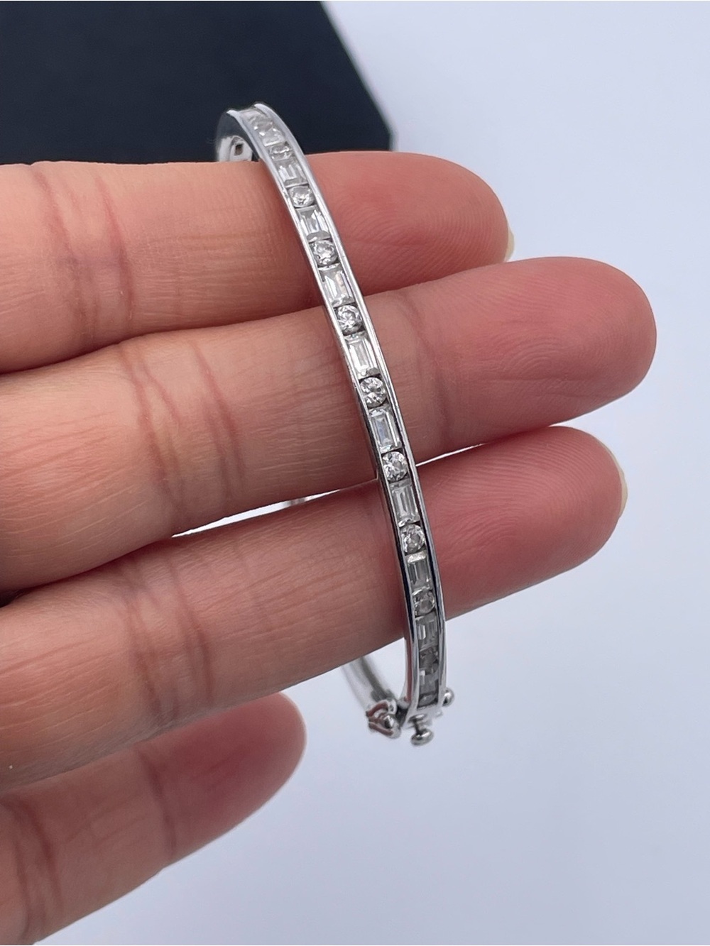 QVC Epiphany Diamonique Sterling Silver CZ Hinged Bangle Bracelet Platinum Clad - Picture 2 of 9